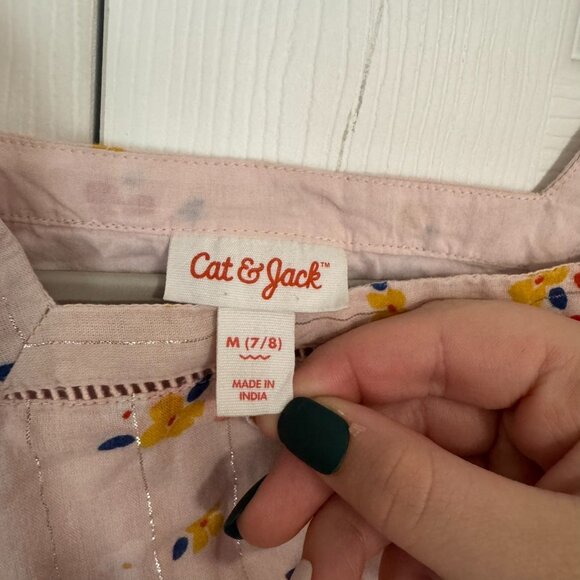 Cat and Jack Girls Pink Floral Flutter Sleeve Square Neck Dress - Picture 3 of 5